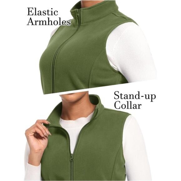 Women's Fleece Vest Outerwear Sleeveless Lightweight Zip Jackets Warm - Picture 4 of 5